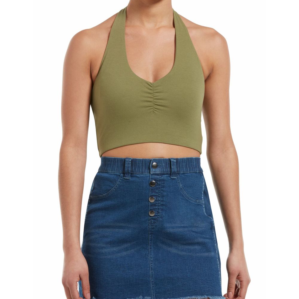 Hue Women's Ruched Blackout Cotton Halter Top